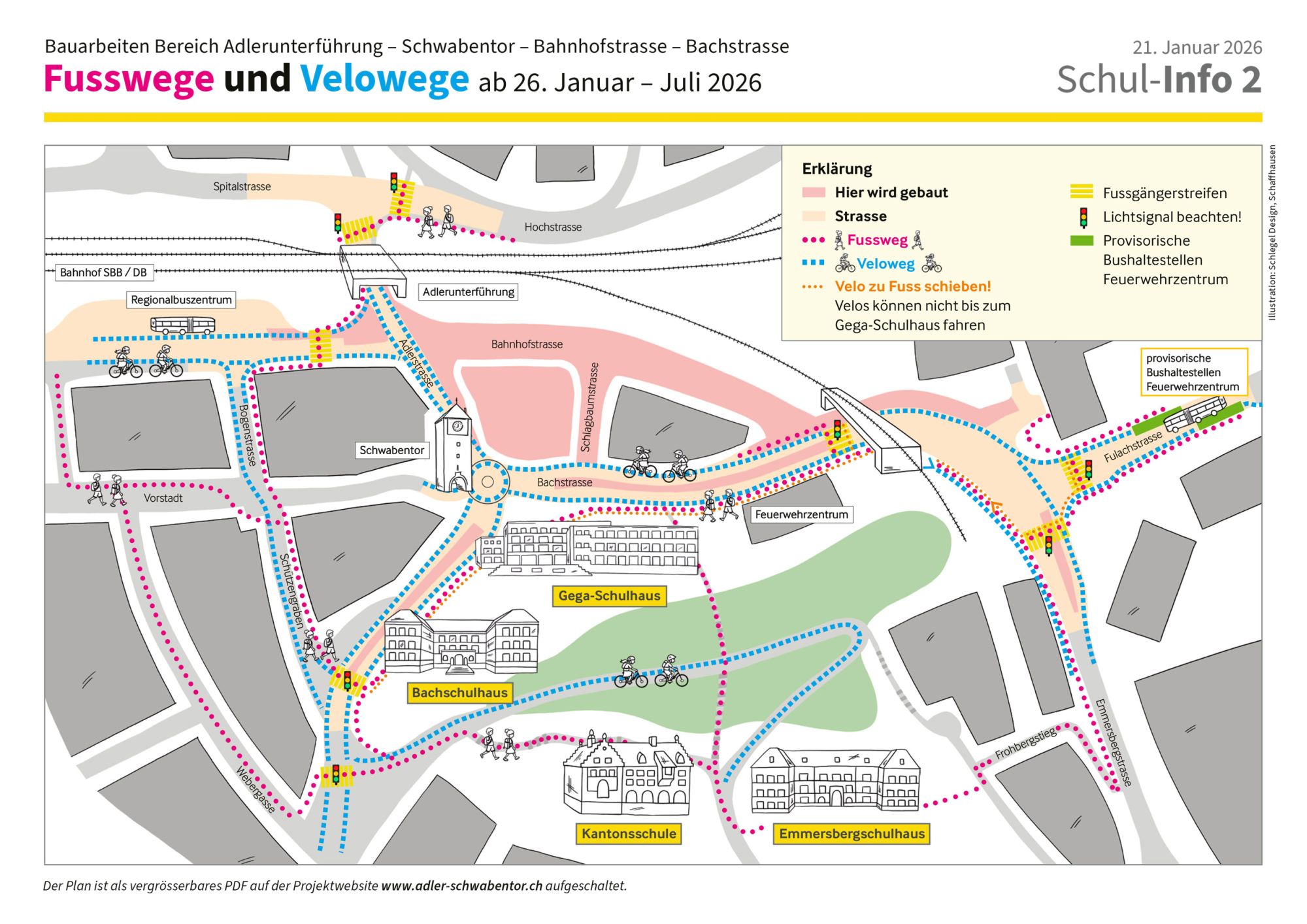 Situationsplan Fusswege und Velowege. Mit Klick vergrössern.