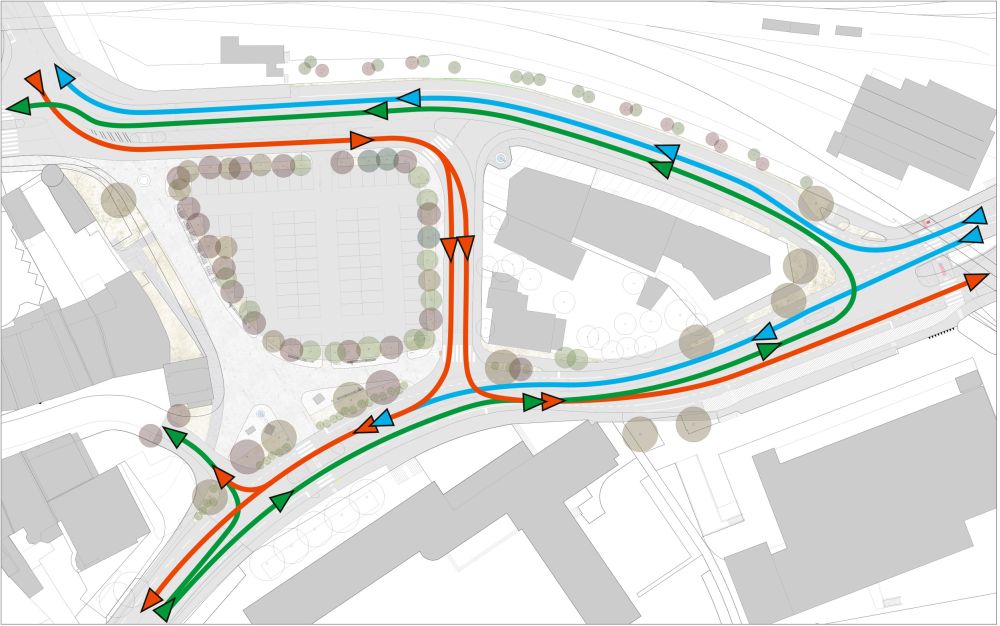 Neue Verkehrsführung im Uhrzeigersinn um das Brühlmann-Parkplatzareal